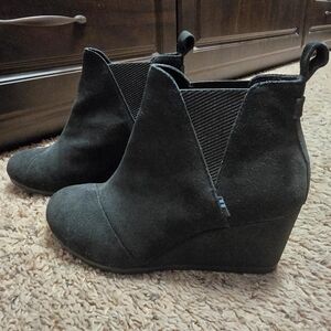 Toms Black Suede Wedge Ankle Booties